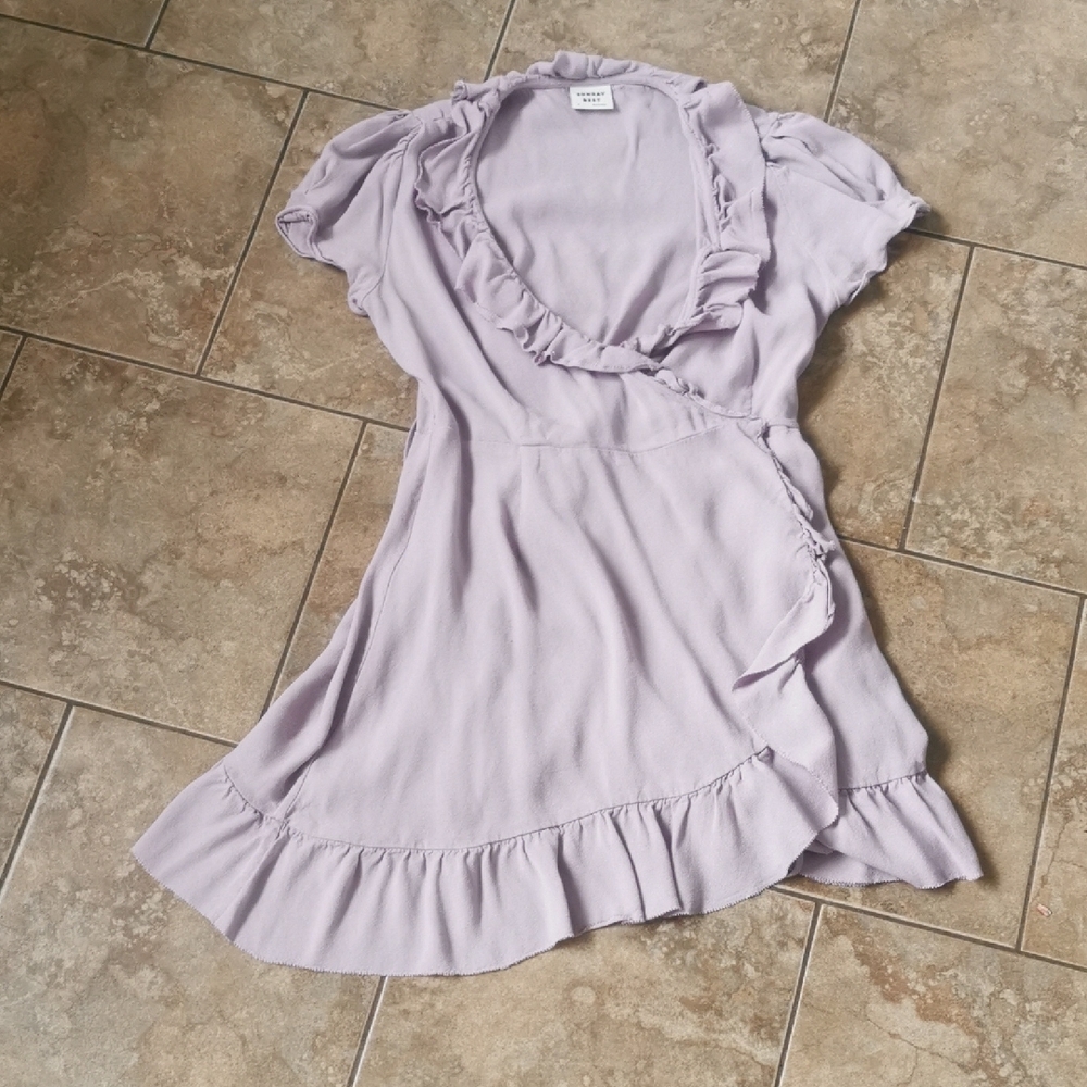 Sunday Best Pale Lavender Ruffle Wrap Mini Dress